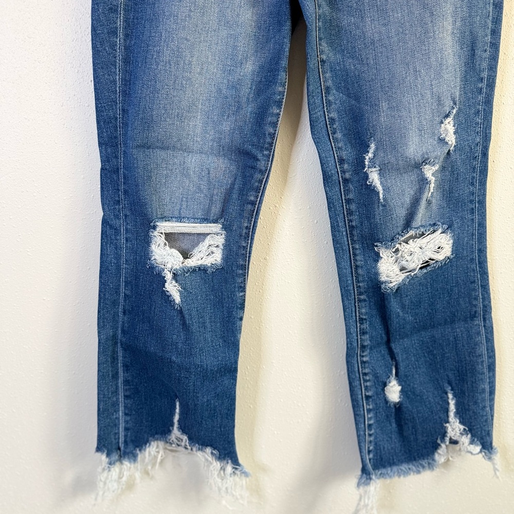 Zenana Distressed Straight Leg Jeans High Rise Raw Hem Size 26 - Picture 3 of 12